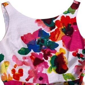 Eliza J Floral Watercolor Textured Cotton Belted Dress Sheath Pique Womens 14